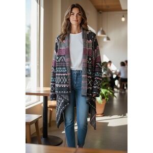 Kamana Women's Geometric Pattern Open Front Cardigan Sweater Large